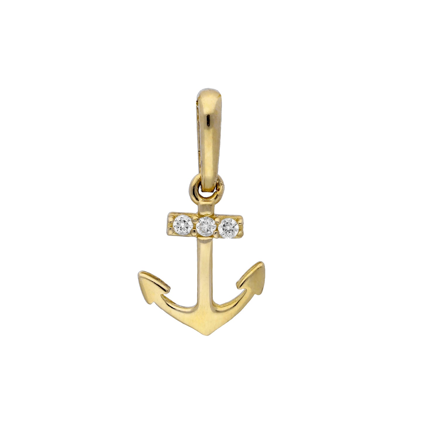 9ct Gold & Clear CZ Crystal Anchor Charm