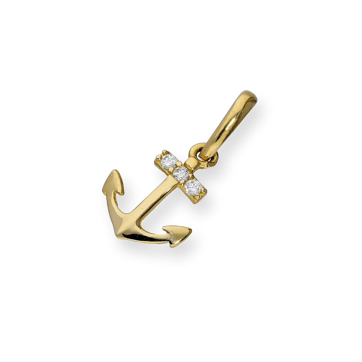 9ct Gold & Clear CZ Crystal Anchor Charm