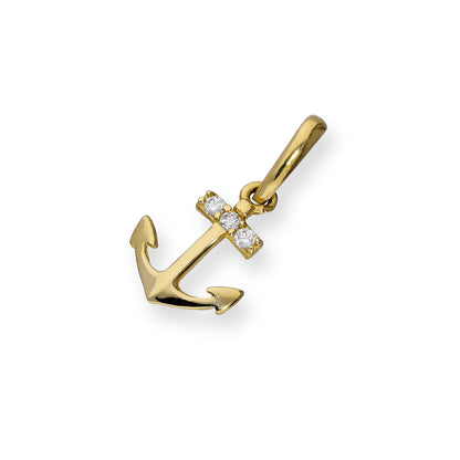 9ct Gold & Clear CZ Crystal Anchor Charm