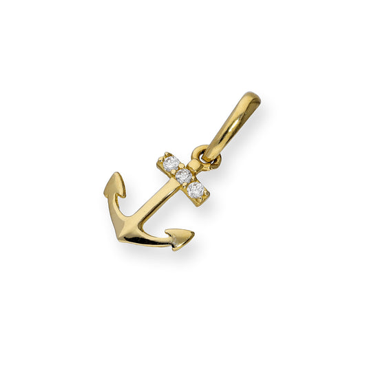 9ct Gold & Clear CZ Crystal Anchor Charm