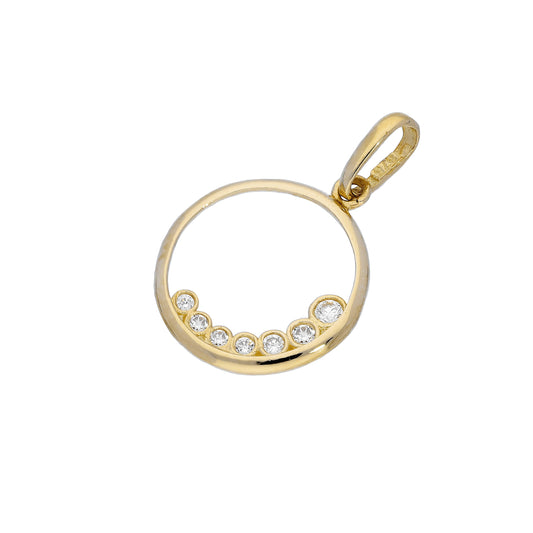 9ct Gold & Clear CZ Crystal Cut Out Circle Charm