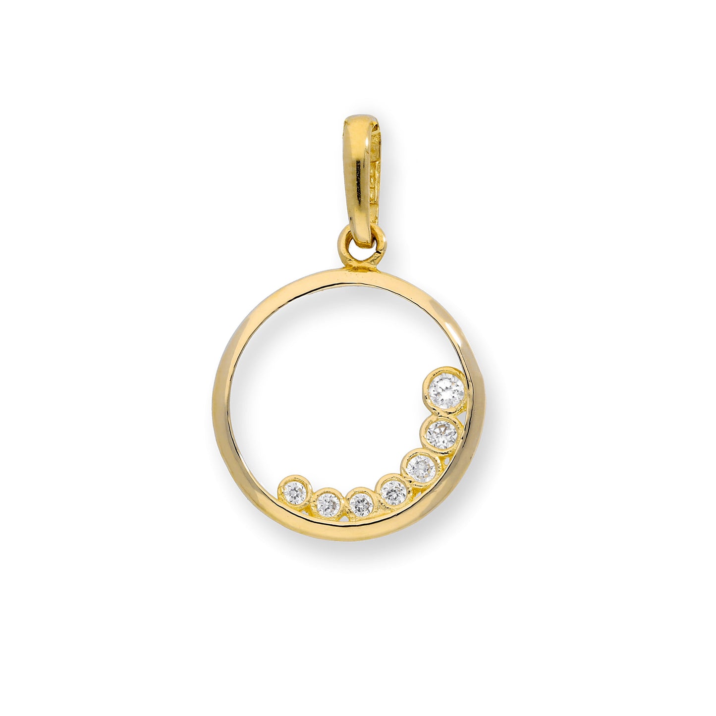 9ct Gold & Clear CZ Crystal Cut Out Circle Charm