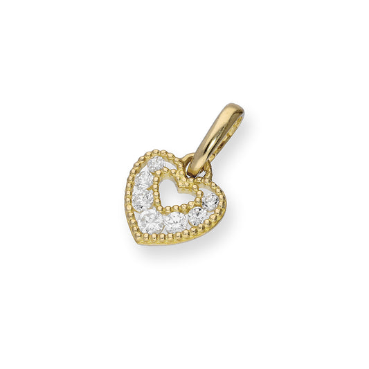 9ct Gold & Clear CZ Crystal Double Cut Out Heart Charm