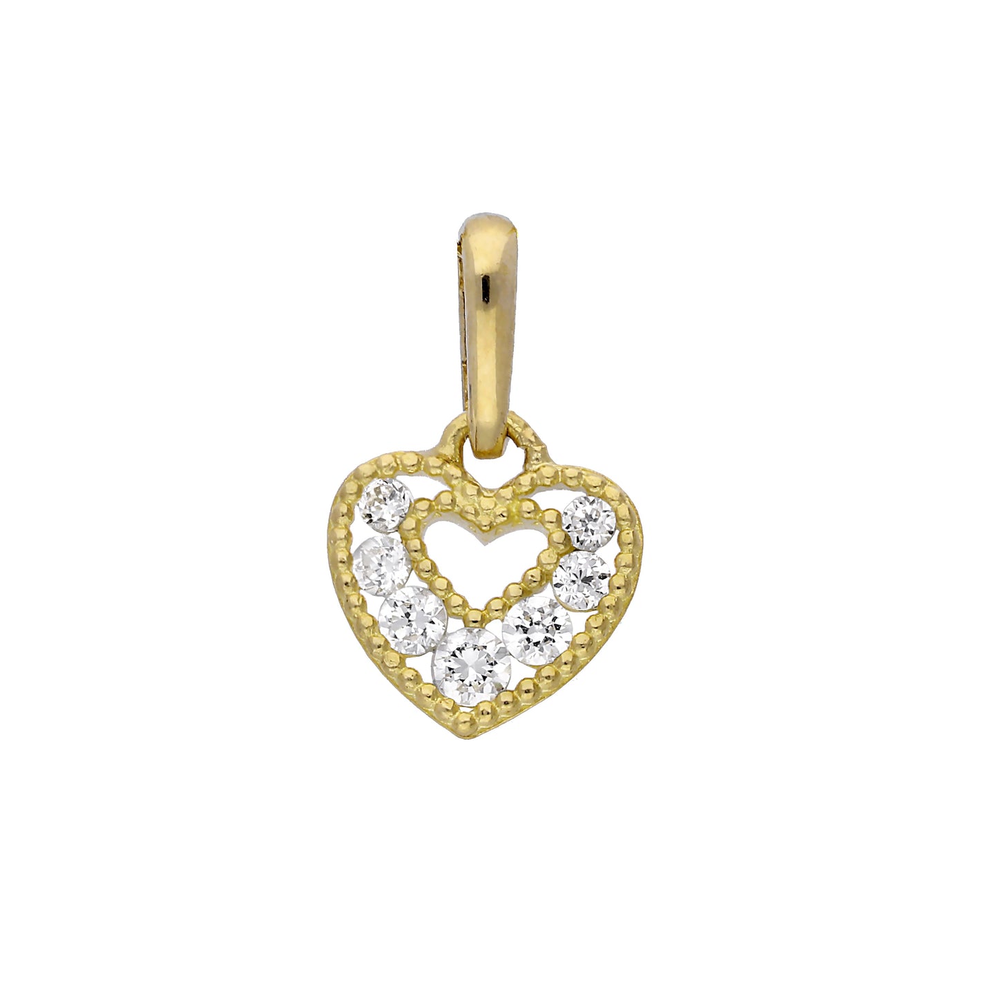 9ct Gold & Clear CZ Crystal Double Cut Out Heart Charm