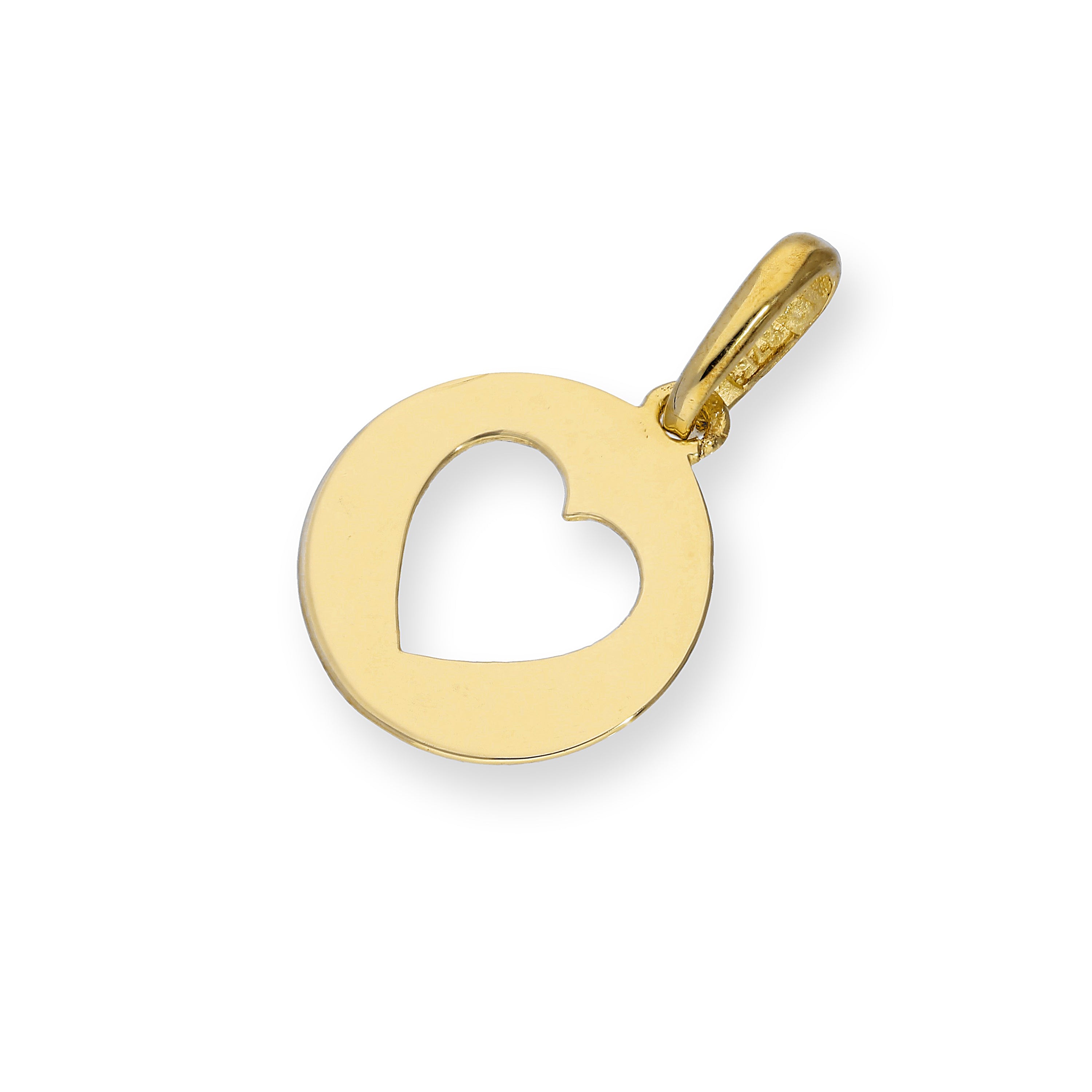 9ct Gold Round Charm w Cut Out Heart | Sayers London