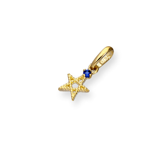 9ct Gold & Sapphire CZ Crystal Pentagram Star Charm