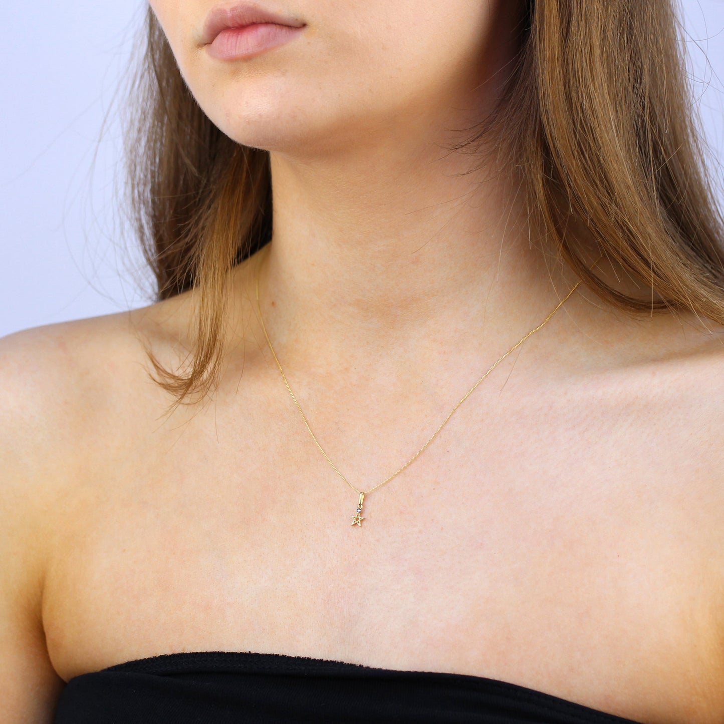 9ct Gold & Sapphire CZ Crystal Pentagram Star Charm
