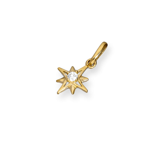 9ct Gold & Clear CZ Crystal Shining Star Charm