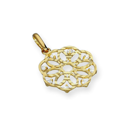 9ct Gold & Clear CZ Crystal Flower Circle Charm