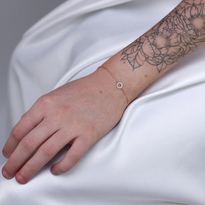 9ct Rose Gold & Clear CZ Crystal 7 Inch Karma Circle Bracelet