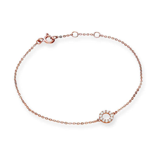 9ct Rose Gold & Clear CZ Crystal 7 Inch Karma Circle Bracelet