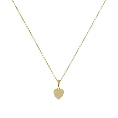 9ct Gold Small Engravable Heart Pendant Necklace 16 - 20 Inches