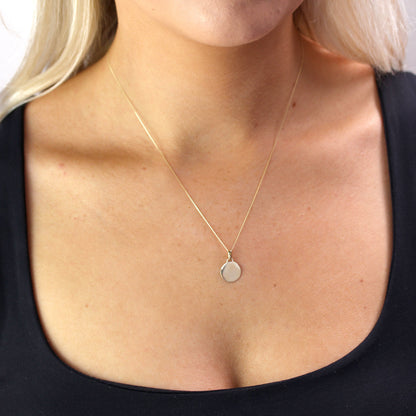 9ct Gold Small Engravable Circle Pendant Necklace 16 - 20 Inches