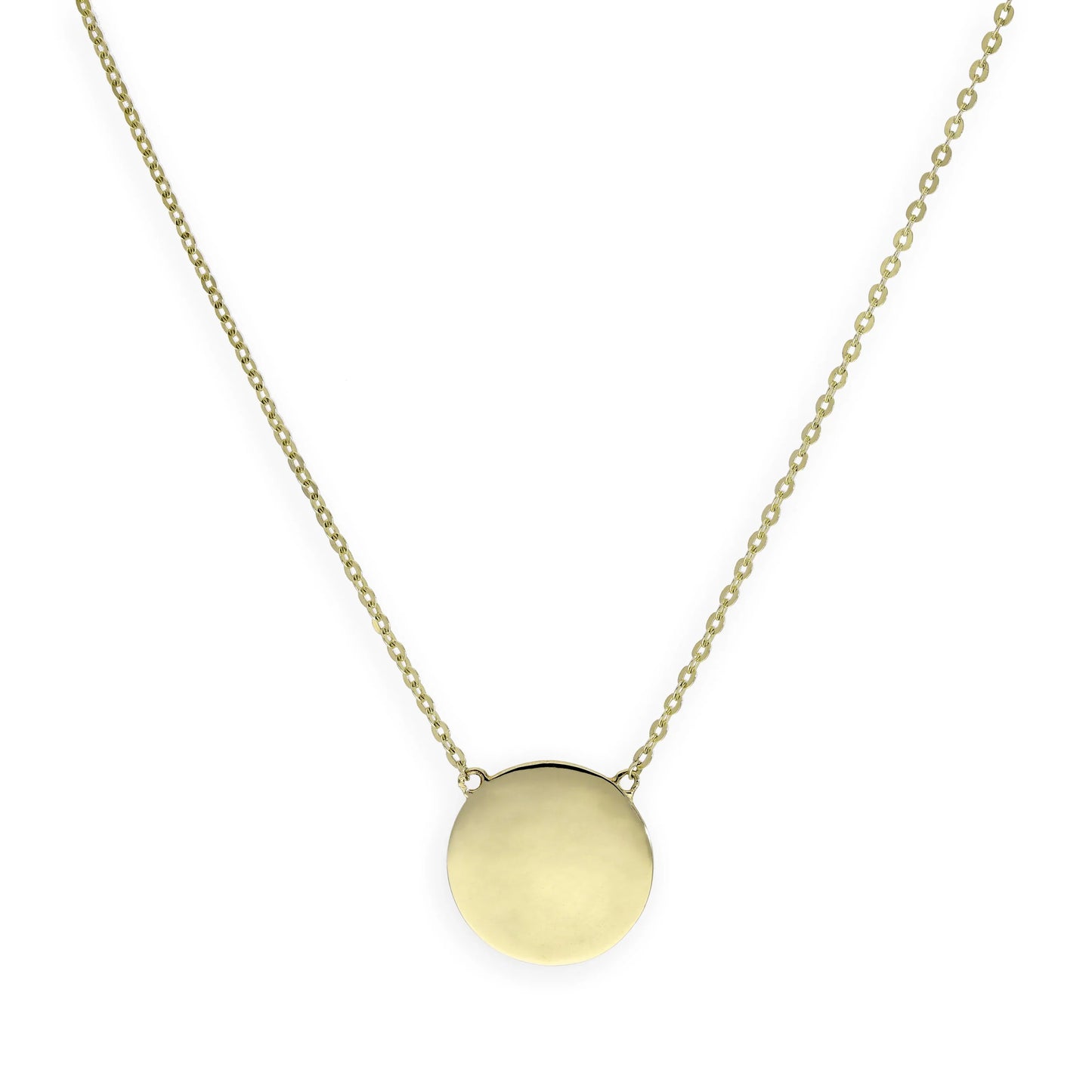 9ct Gold Engravable Round Pendant w 18 Inch Chain