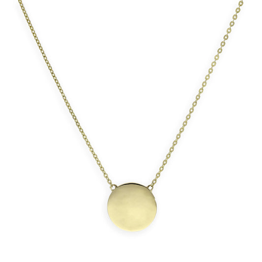 9ct Gold Engravable Round Pendant w 18 Inch Chain
