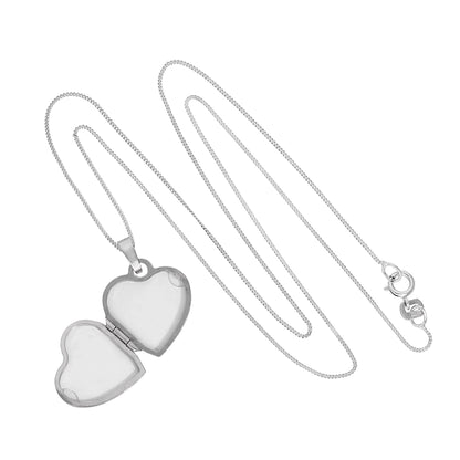 9ct White Gold Heart Locket on Chain with Rays of Sunlight Design 16 - 18 Inches