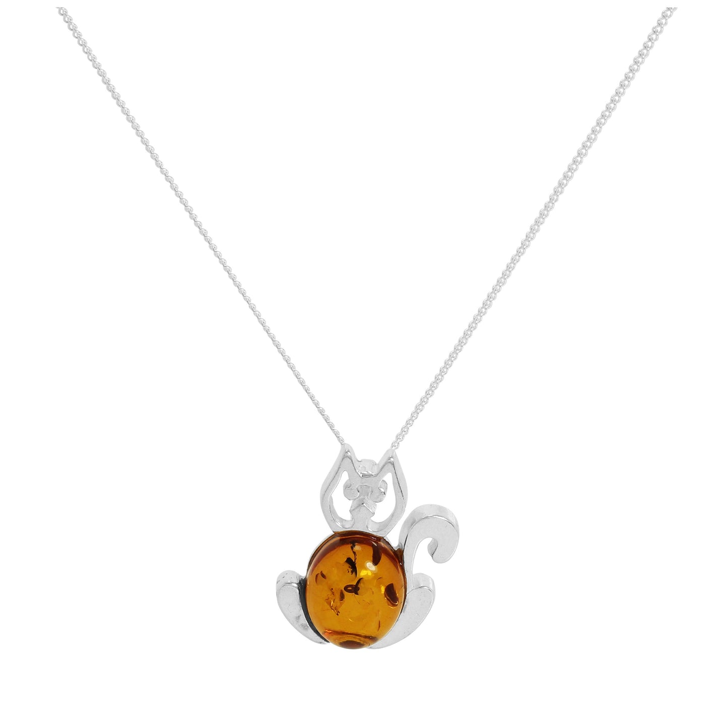 Sterling Silver & Baltic Amber Cat Outline Necklace 16-18 Inch Chain
