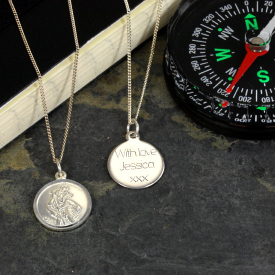 Personalised Sterling Silver St christopher Necklace 14 - 32 Inches
