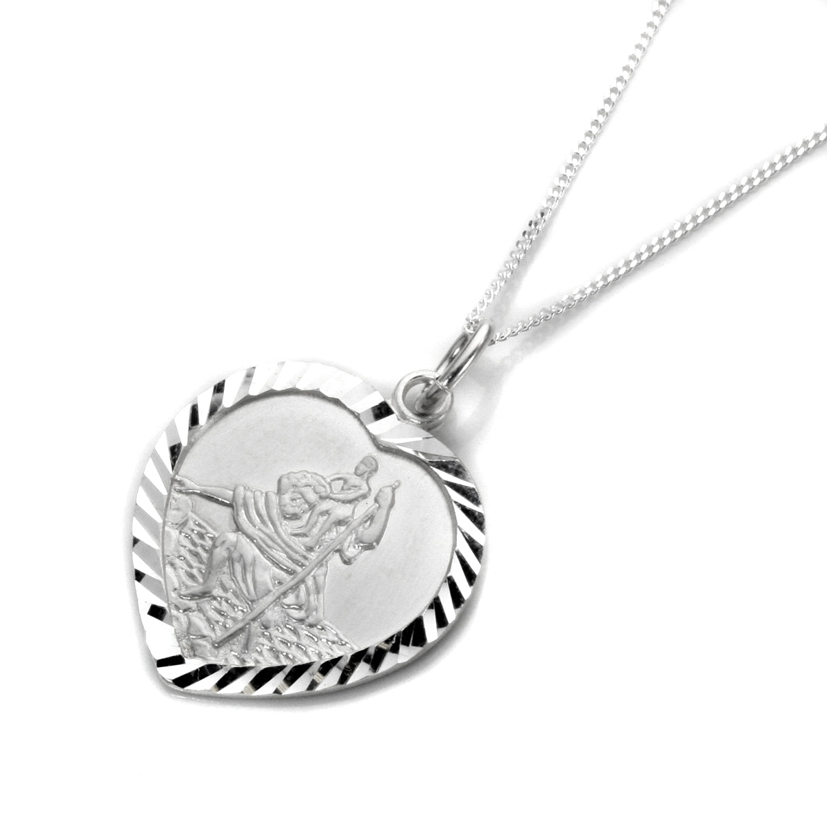 Personalised Sterling Silver St christopher Heart Necklace 14 - 32 Inches