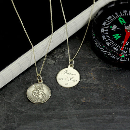 Personalised 9ct White Gold St Christopher Necklace 16 - 18 Inches