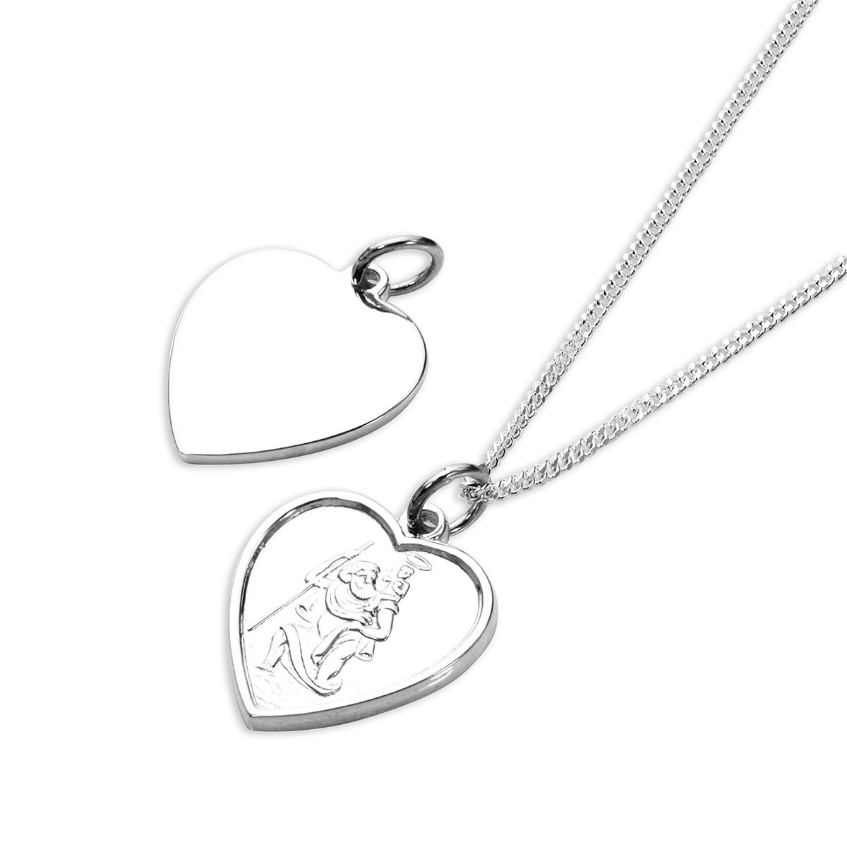 Sterling Silver Saint Christopher Embossed Heart Pendant Necklace 14 - 32 Inches