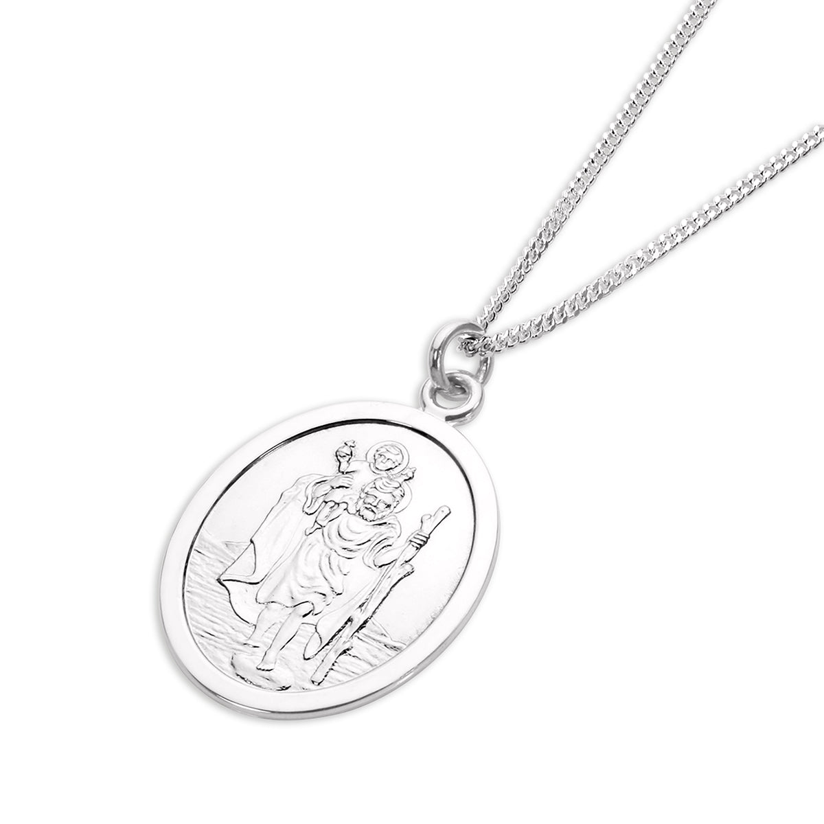 Sterling Silver Oval Saint Christopher Pendant Necklace 16 - 24 Inches