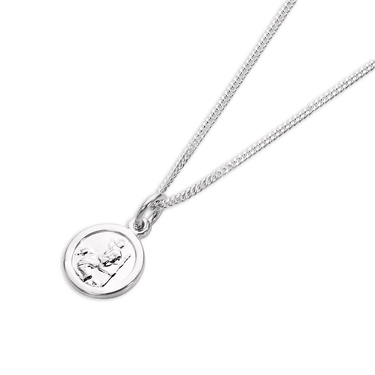 Sterling Silver Tiny Round Saint Christopher Pendant Necklace 14 - 32 Inches
