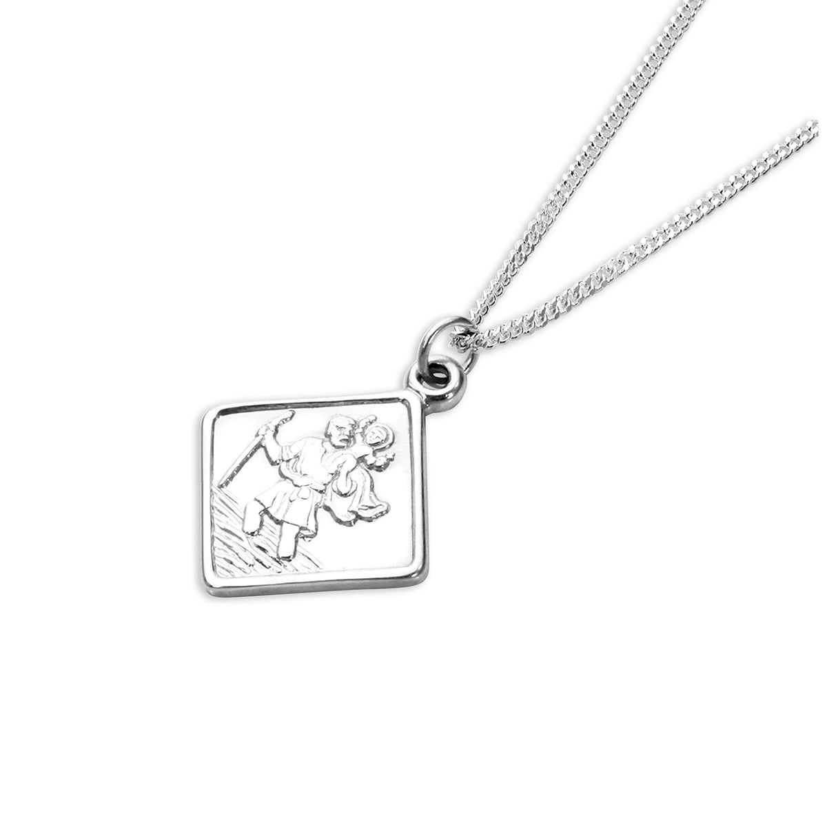 Sterling Silver Small Square Saint Christopher Pendant Necklace 14 - 32 Inches