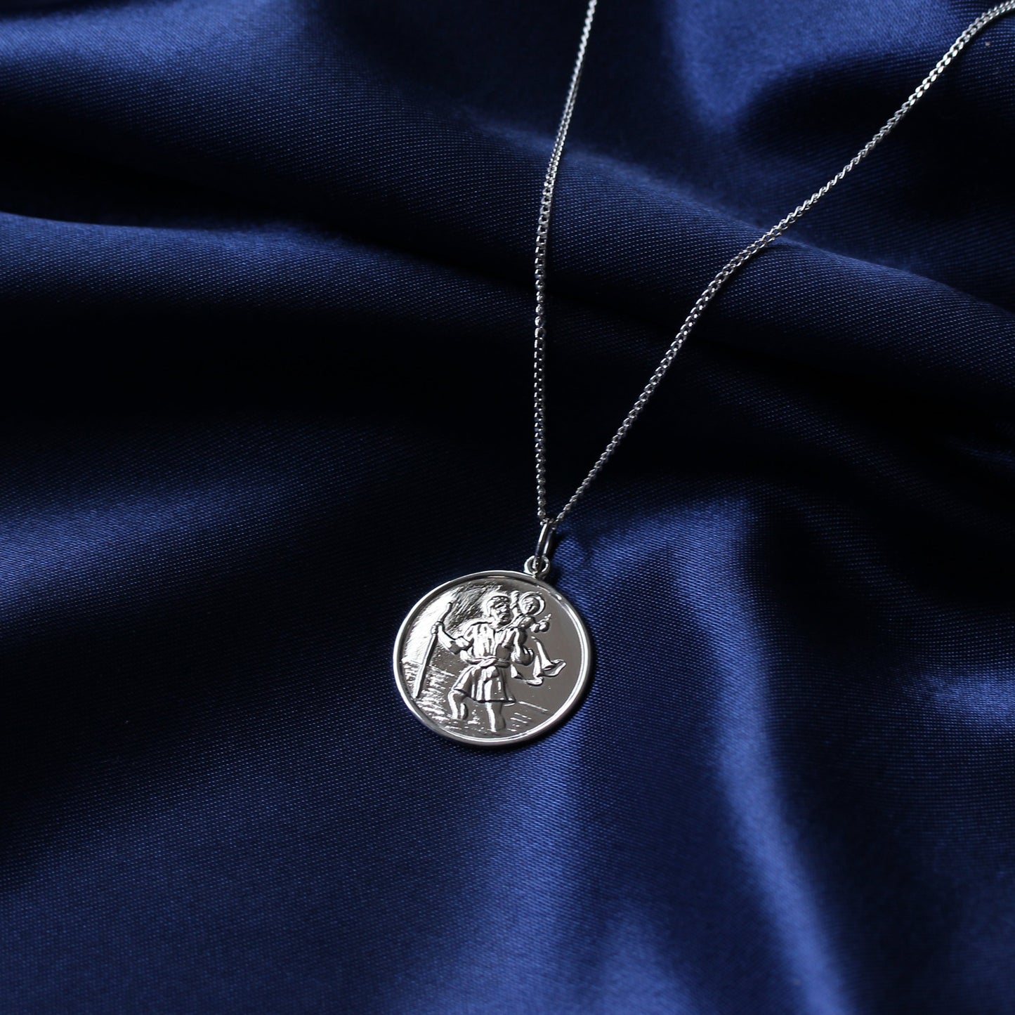 Sterling Silver Large Round Saint Christopher Pendant Necklace 16 - 24 Inches