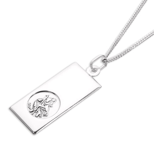 Sterling Silver Large Modern Saint Christopher Pendant Necklace 16 - 24 Inches