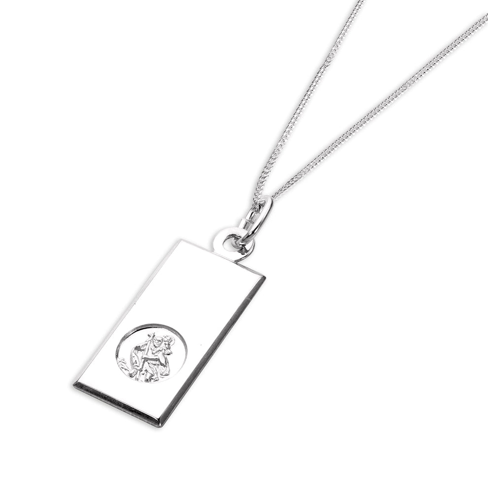 Sterling silver St Christopher necklace on a neutral background