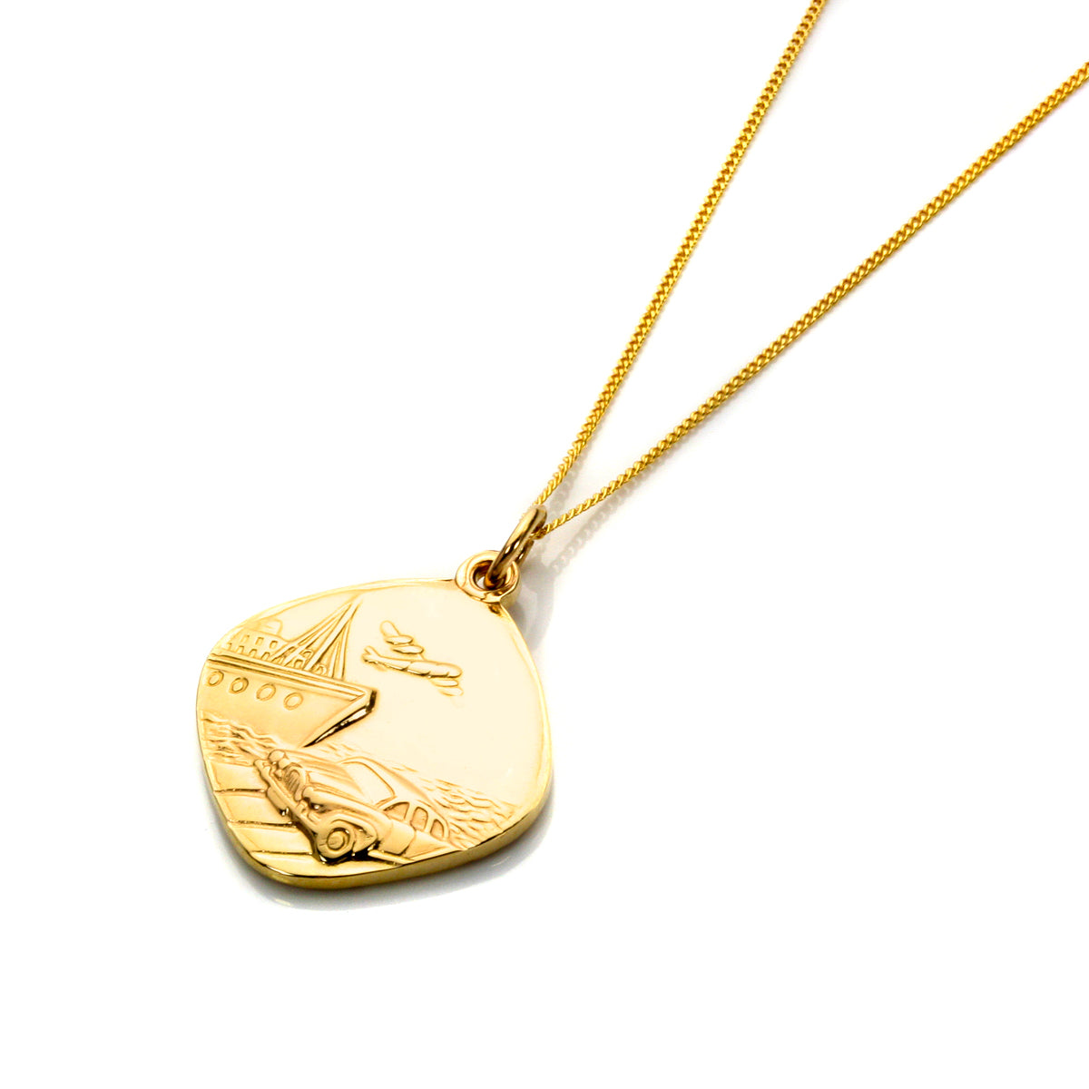 9ct Gold Medium Reversible Saint Christopher Pendant Necklace 16 - 18 Inches