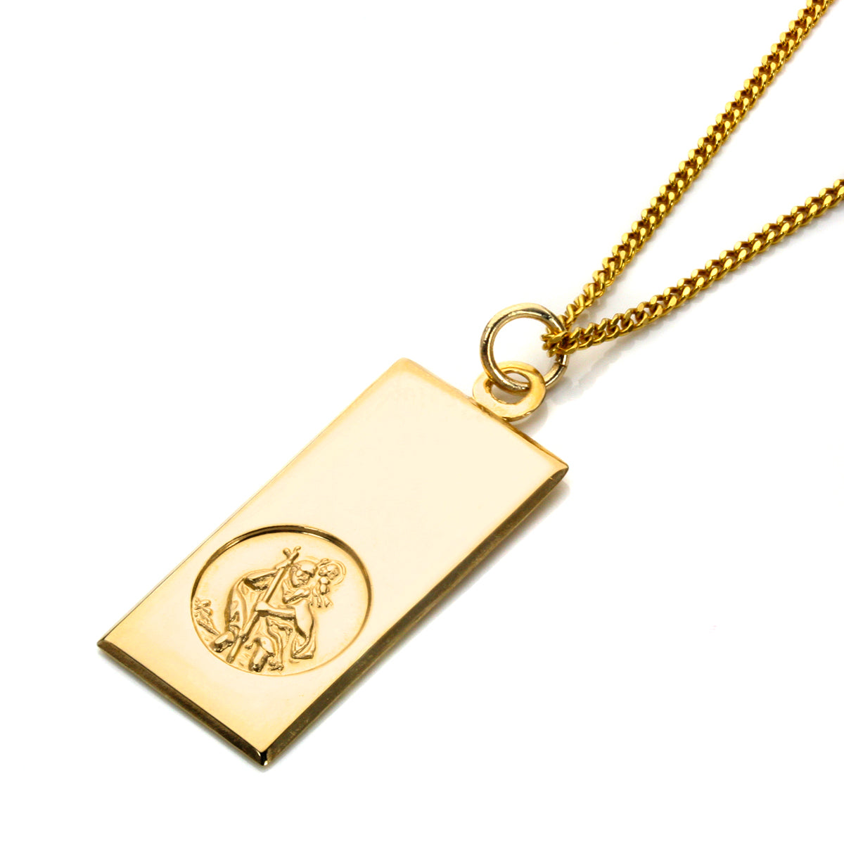 Large 9ct Gold Modern Saint Christopher Pendant Necklace 16 - 20 Inches