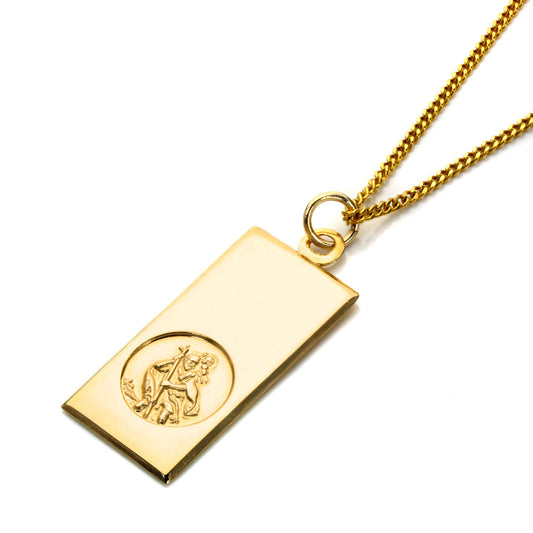 Large 9ct Gold Modern Saint Christopher Pendant Necklace 16 - 20 Inches