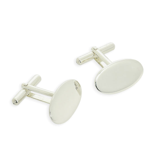 9ct White Gold Oval Swivelback Cufflinks