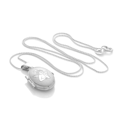 Small Matt Sterling Silver Oval Locket with Angel