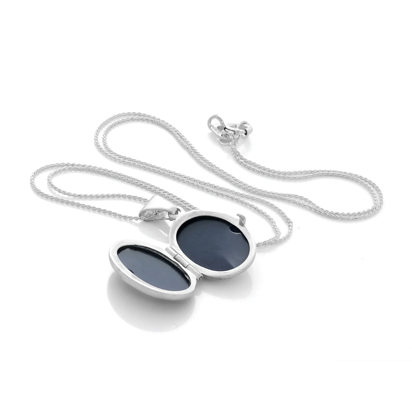 Small Matt Sterling Silver Oval Locket with Angel
