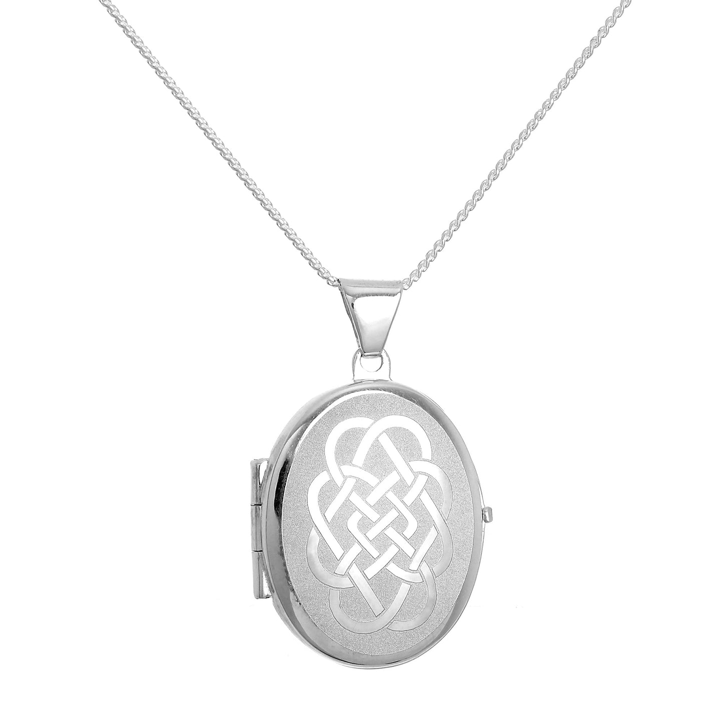 Matt Sterling Silver Oval Locket with Celtic Knot Design on Chain