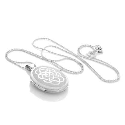Matt Sterling Silver Oval Locket with Celtic Knot Design on Chain