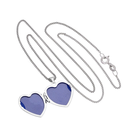 9ct White Gold Engravable Heart Locket on Chain 16 - 18 Inches
