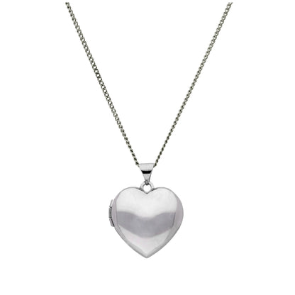 9ct White Gold Engravable Heart Locket on Chain 16 - 18 Inches