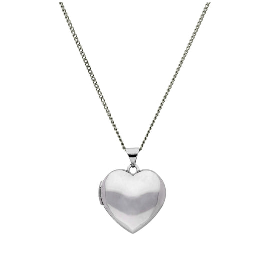 9ct White Gold Engravable Heart Locket on Chain 16 - 18 Inches