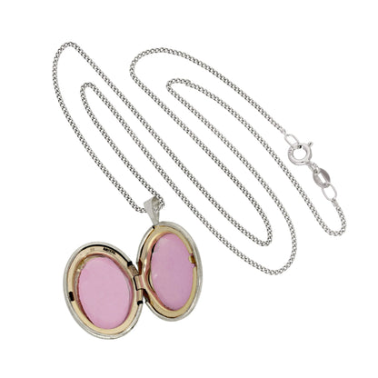 9ct White Gold & Diamond Oval Locket with Shining Star Design 16 - 18 Inches