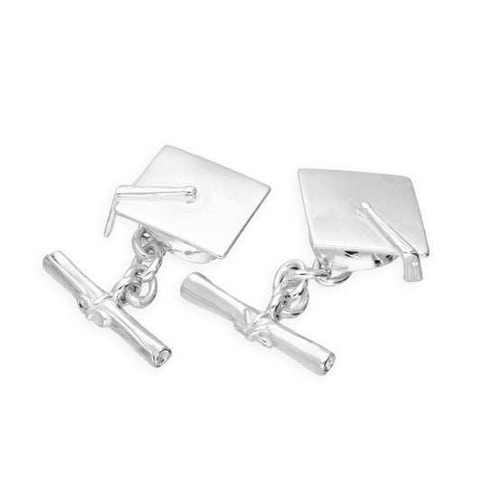 Sterling Silver Mortarboard & Scroll Chain Cufflinks