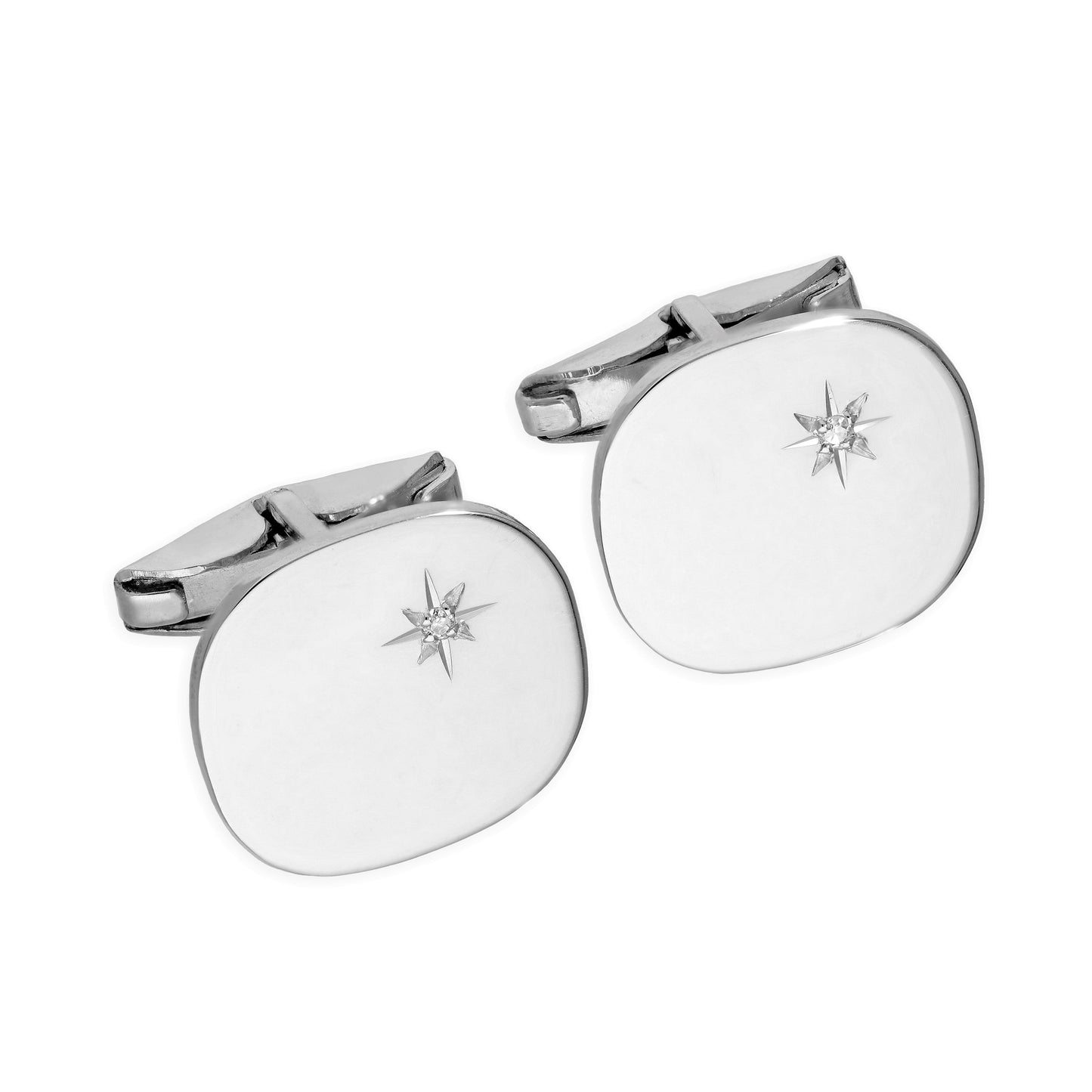 Sterling Silver & Clear CZ Crystal Star Rounded Swivel Back Cufflinks