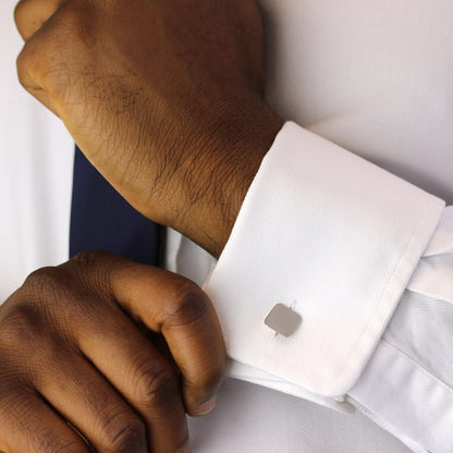 9ct White Gold Engravable Square Swivel Back Cufflinks