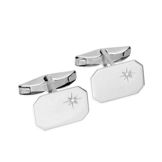 9ct White Gold & Diamond Star Octagonal Swivel Back Cufflinks