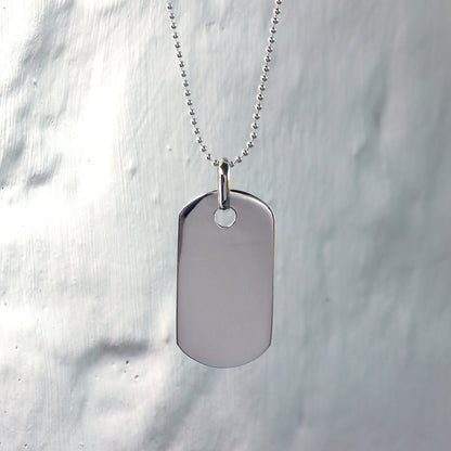 Sterling Silver Plain Engravable Dog Tag Pendant Necklace