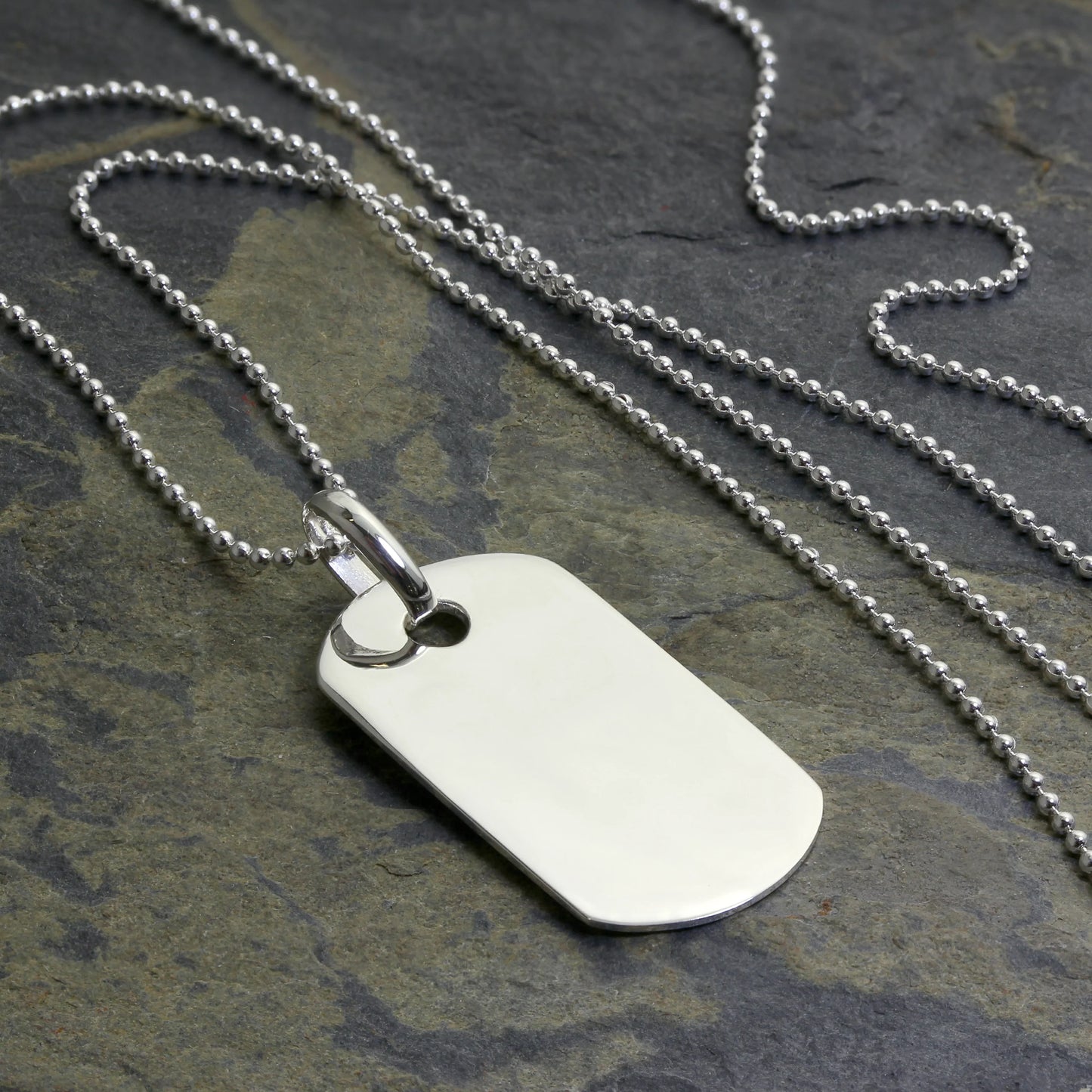 Sterling Silver Plain Engravable Dog Tag Pendant Necklace
