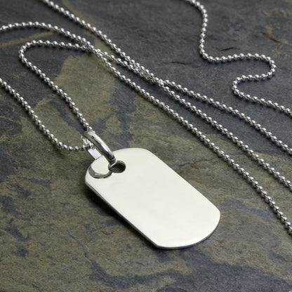 Sterling Silver Plain Engravable Dog Tag Pendant Necklace